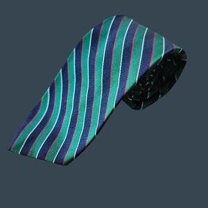 Men's Corniche 100% Silk Tie With Green & Navy Stripes 56.5"